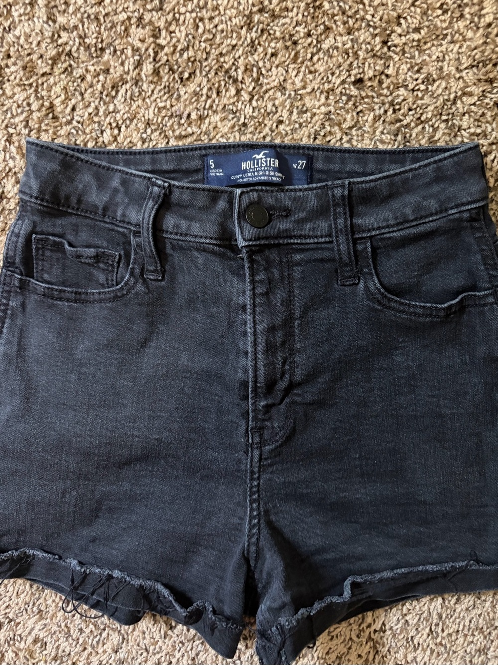 Hollister Dark Wash Denim Cutoff Shorts - black
